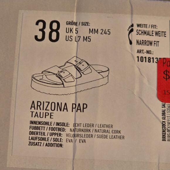 Papillio Birkenstock Arizona Pap Taupe Platform Chunky Slides Sz 38 US 7 Narrow - Picture 9 of 10